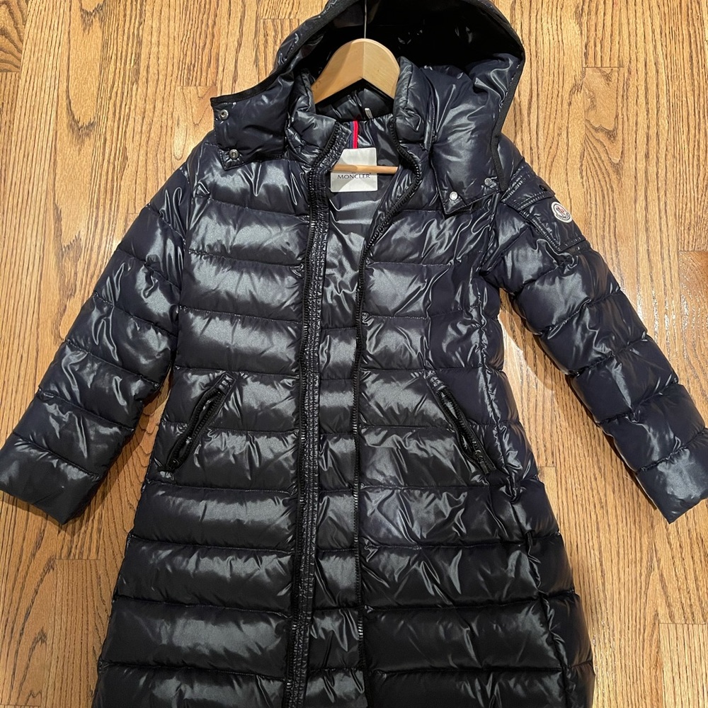 Moncler Girls dark navy down coat